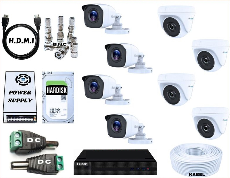 PAKET CCTV 8 KAMERA HILOOK AUDIO KOMPLIT – 2MP TURBO HD 1080P